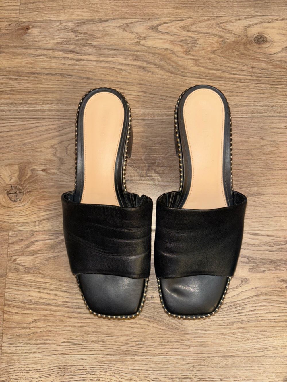 Gianni Bini Black Slide Mules with Gold Stud Detailing